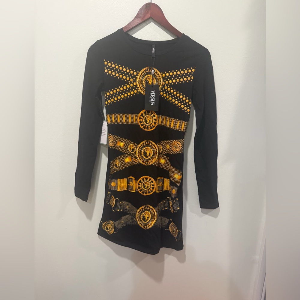 NWT Versus Black and Gold Long Sleeve Dress - Size S - Picture 1 of 13